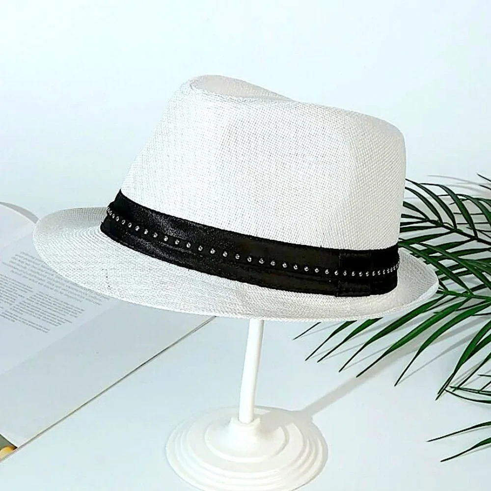 NEW FEDORA BELTED STUD WOVEN MINIMALIST HAT - Picture 2 of 4